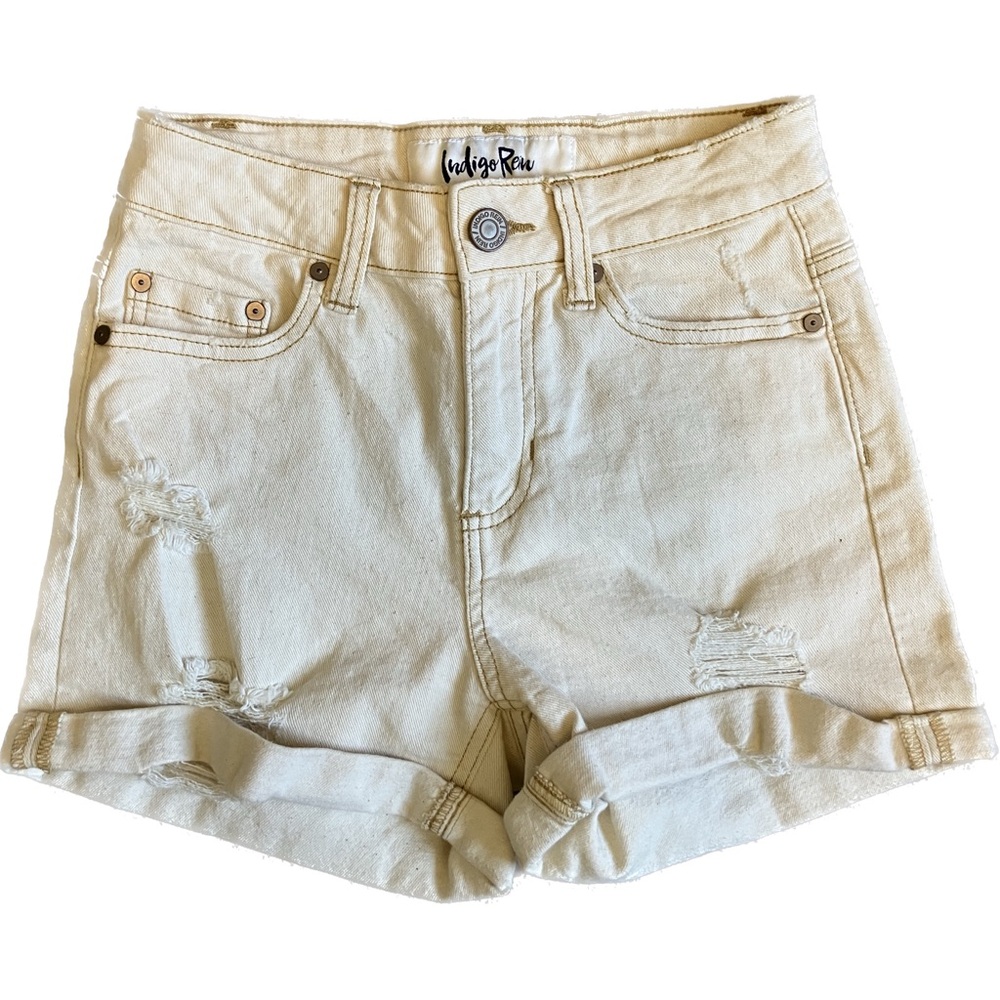 Indigo Rein distressed white jean shorts size 1